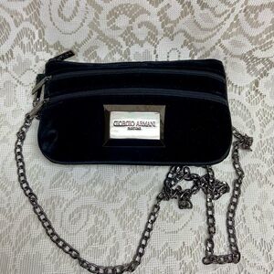 Giorgio Armani Black Velvet Pouch Wristlet- Crossbody 7.5in x 5in x 2in (M)